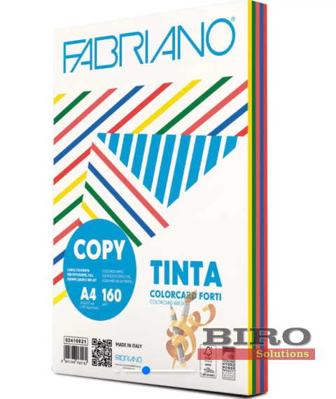 Hîrtie colorată A4 FABRIANO Tinta, 160 gr/m2, 100 foi, intensiv, mix